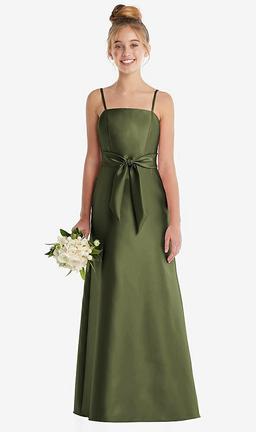 Spaghetti Strap Satin Junior Bridesmaid Dress with Mini Sash