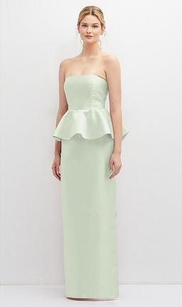 Strapless Satin Maxi Dress with Cascade Ruffle Peplum Detail