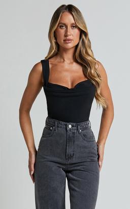 Donna Top - Cowl Neck Corset Top in Black