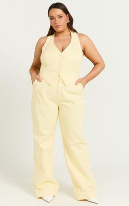 Virginia Pants - High Waist Straight Leg Pants in Pastel Yellow