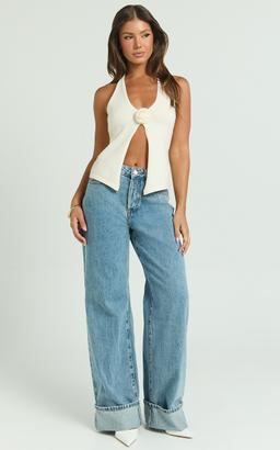 Arwyne Jeans - Mid Rise Baggy Deep Turnup Recycled Denim Jeans in Light Blue Wash