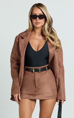 Priscilla Jacket - Faux Suede Relaxed Fit Jacket in Brown Tan