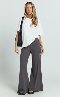 Amalthea Pants - High Waisted Jersey Rib Wide Leg Pants in Charcoal