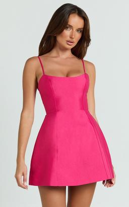 Carolina Mini Dress - Scoop Neck Panel Bodice Dress in Fuchsia