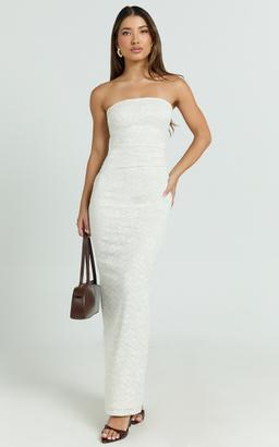 Bec Maxi Dress - Stretch Lace Strapless Dress in Off White