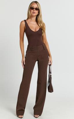 Elliot Pants - Mid Rise Pinstripe Bootleg Pants in Brown Stripe