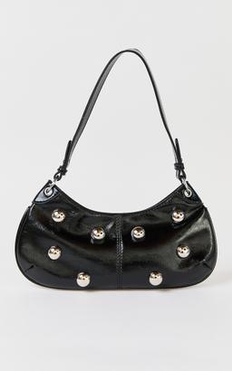 Laine Bag - Hardware Studded Vinyl Shoulder Bag in Black