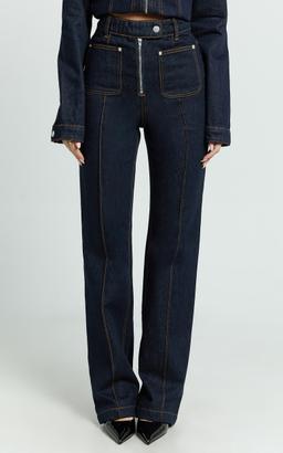 Celia Jeans - High Rise Straight Leg Jeans in Dark Blue Wash
