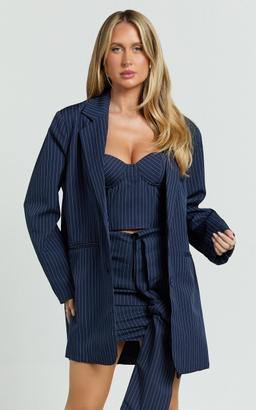 Elliot Jacket - Pinstripe Single Breasted Relaxed Shoulder Blazer in Navy