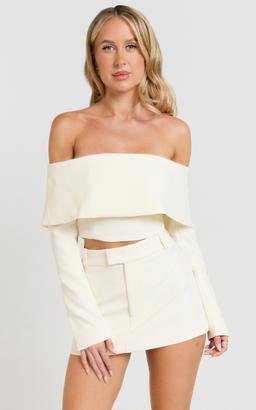 Ursula Top - Long Sleeve Off Shoulder Cropped Top in Cream