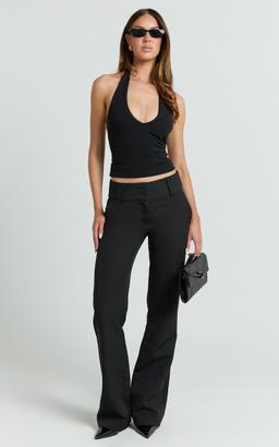 Elliot Pants - Mid Rise Pinstripe Bootleg Pants in Black