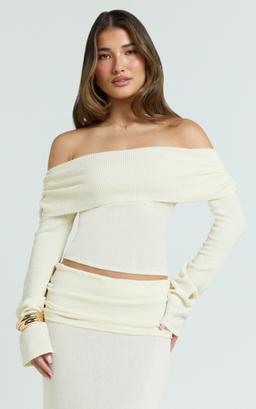 Calla Top - Long Sleeve Off Shoulder Top in Cream