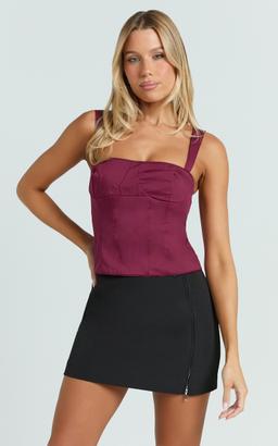 Eloise Top - Straight Neckline Corset Top in Burgundy