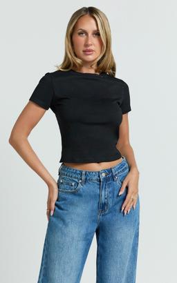 Georgina Top - Crew Neck Short Sleeve Baby Tee in Black