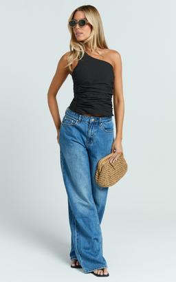 Stella Top - Linen Look Asymmetric Halter Top in Black