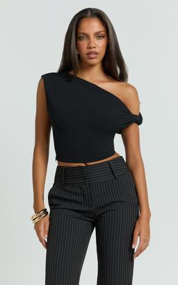 Swanson Top - Asymmetric Off Shoulder Crop Top in Black