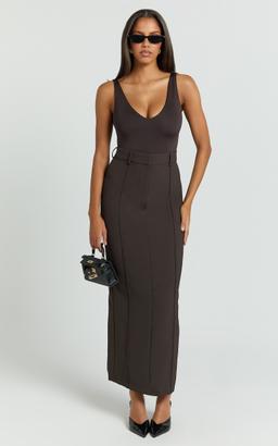 Stella Maxi Skirt - High Waisted Pencil Skirt in Chocolate