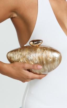 Nami Clutch Bag with Hardware Detail in Beige