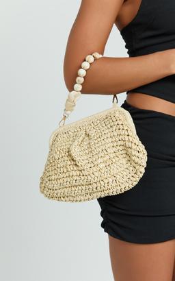 Josephine Straw Clutch With Beaded Trim in Natural