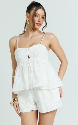 Duffy Top - Lace Trim Broderie Babydoll Camisole in White