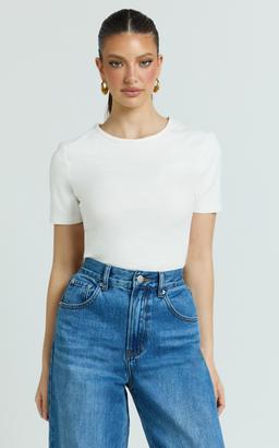 Whitney T Shirt - High Crew Neck T Shirt in White