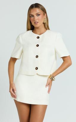 Halsey Jacket - Short Sleeve Structured Jacket in Cream