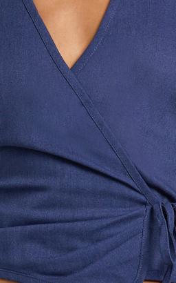 Raya Top - Deep V Halter Neck Wrap Top in Navy