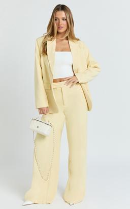 Selena Pants - High Waisted Wide Leg Tailored Pants in Lemon