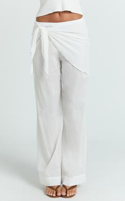 Behati Pants - Sarong Tie Waist Sheer Pants in Off White
