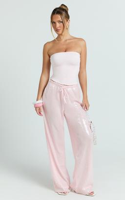 Mia Pants - Relaxed Drawstring Waist Sequin Pants in Baby Pink