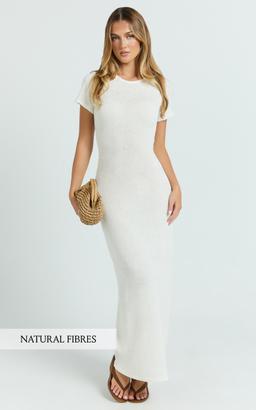 Nicole Maxi Dress - Knitted Crew Neck Short Sleeve Maxi Dress in Cream