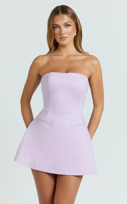 Benson Playsuit - Strapless Fit and Flare Playsuit in Lilac