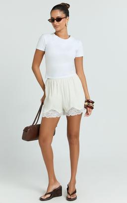 Ivy Short - Satin Short with Lace Trim in Cream