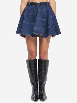 Flared denim mini skirt