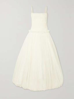 Guinevere shirred grosgrain-trimmed tulle gown