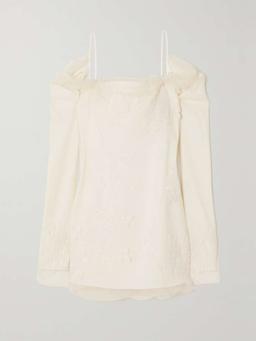 Lucy cold-shoulder lace-trimmed tulle and cady mini dress