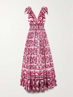 Maiolica pleated printed cotton-poplin gown
