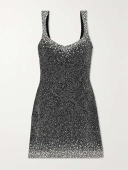 Embellished stretch-mesh mini dress