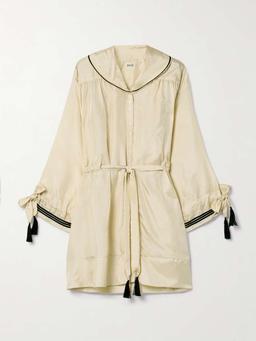 Boater belted silk-satin mini dress