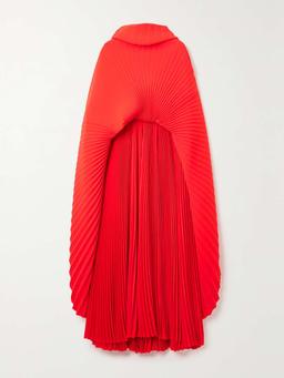 Draped plissé-crepe midi dress