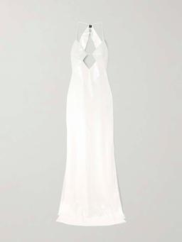 Kite cutout sequined satin maxi dress