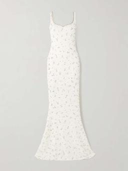 Embellished stretch-tulle gown