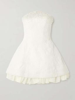 Olympia strapless faux pearl-embellished stretch-tulle mini dress
