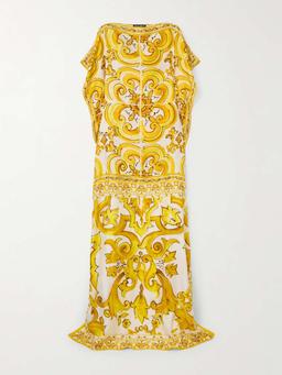 Maiolica floral-print silk-twill kaftan