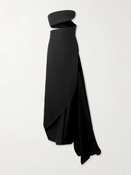 Spiral strapless bustier silk and wool-blend gown