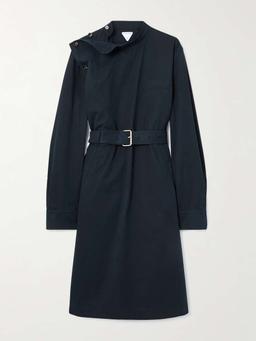 Belted cotton-twill midi dress