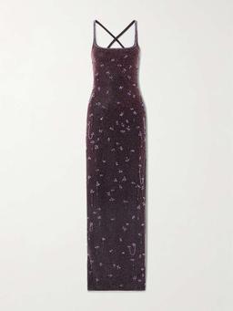 Wisteria embellished stretch-mesh gown