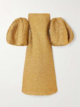 Off-the-shoulder metallic-cloqué gown