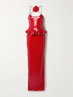 Sequined tulle peplum gown