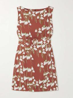 Lucille belted floral-print crepe mini dress